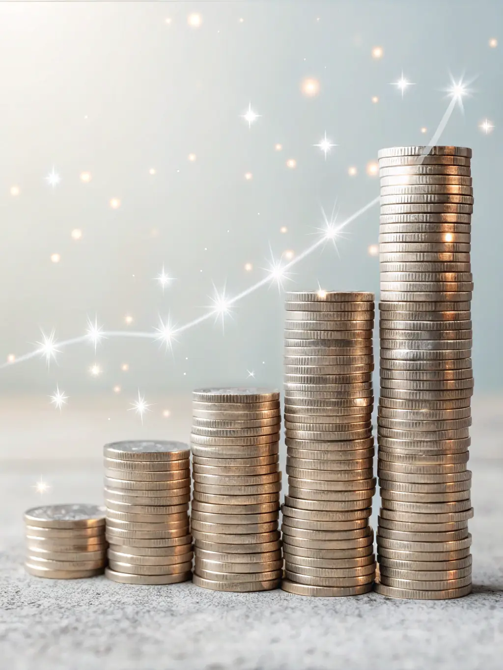 A stack of coins and a savings account passbook, symbolizing savings and financial growth.